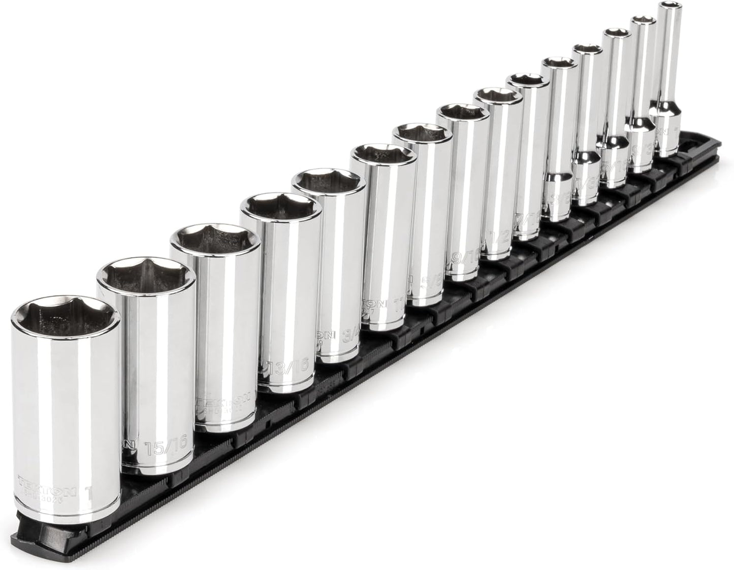 TEKTON 3/8 Inch Drive 6-Point Socket Set with Rails and Tray, 38-Piece (6-24 mm) | SHD91211