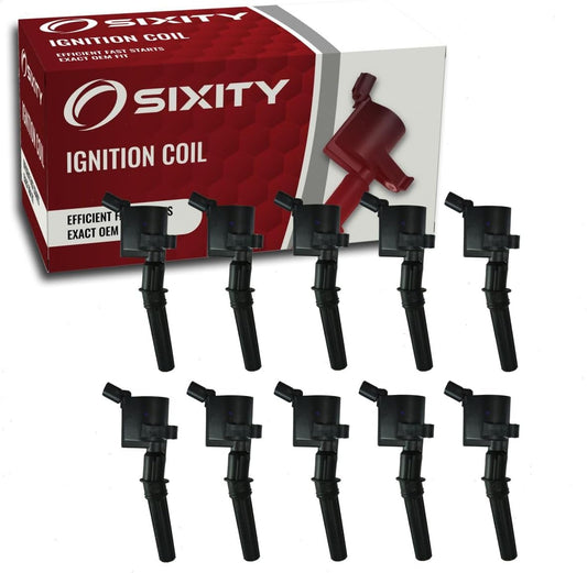 Sixity Auto 10 pc DG508 48688 Ignition Coil Pack Curved Boot Compatible with Ford F150 F250 F550 E150 E250 E550 4.6L 5.4L 6.8L V8 V10 Lincoln Mercury for DG457 DG472 DG473 DG481 DG491 C1454 C1417