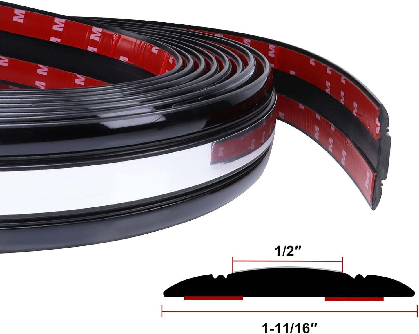 12Ft Automotive Trim Molding 43mm Wide Heavy Duty Car Side Moldings Self Adhesive, UV Protected Scratch-Proof for Truck RV Boat Body Bumper Door Window (Black with Chrome)