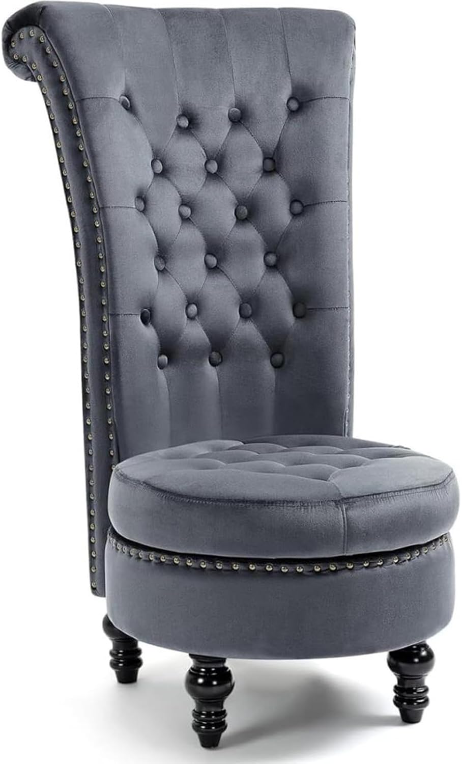 AVAWING High Back Throne Chair Set of 2, Velvet Royal Accent Chair with Button-Tufted Back,Armless Gothic Chair w/Storage, Nailhead Trim Design & Rubber Wood Legs for Living Room & Bedroom, White