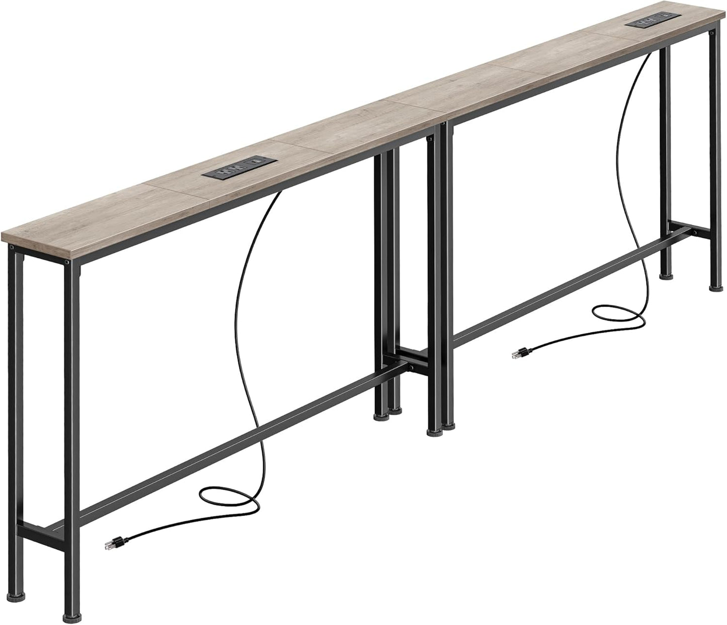 SUPERJARE 78.8 inch Narrow Console Table with Outlet, Sofa Table Set of 2, Behind Couch Table, Long Entryway Tables with Charging Station, for Living Room, Rustic Brown