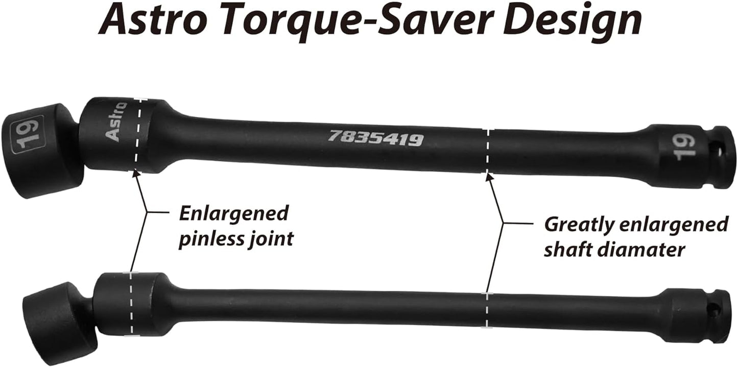 Astro Tools 78354 10-Piece 3/8" Drive 6 Point Pinless Universal Torque-Saver Impact Extension Socket Set - Metric