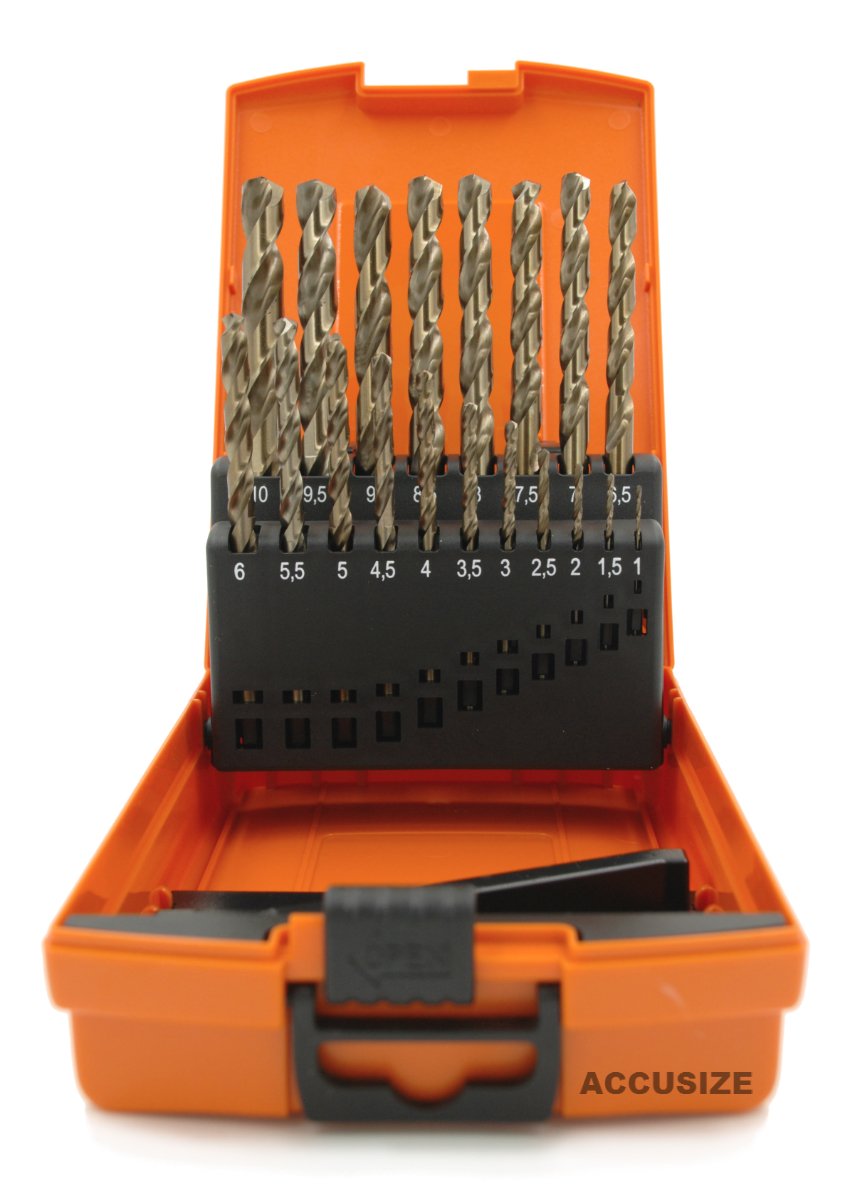 Accusize Industrial Tools - 115 Pc M35 H.S.S. Plus 5% Cobalt Drill Bit Set, Professional, 135° Split Point, Sizes 1/16'' to 1/2'', #1-60, A-Z, 0422-1003