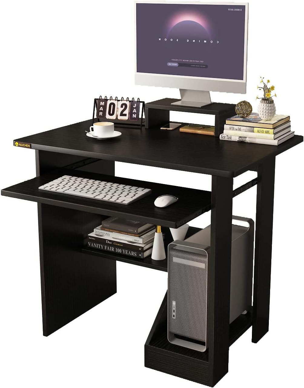 ALISENED Computer Desk with Storage Shelves, 29.5''Home Office Desk with Monitor Stand, Small Writing Desk Table with Keyboard Tray,Study Table with CPU Stand for Small Spaces Save Space