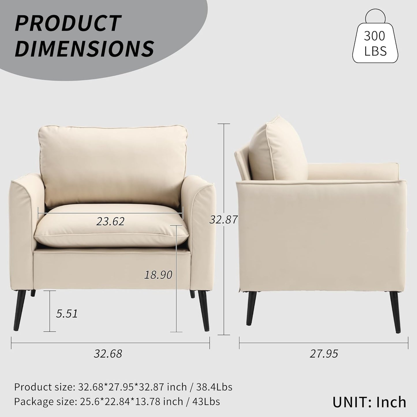 Beige Leather Accent Chairs Set of 2, Mid-Century Modern Accent Arm Chair with Black Metal Legs, Comfy Upholstered Reading Sofa Chair Reception Chairs for Living Room Bedroom Office