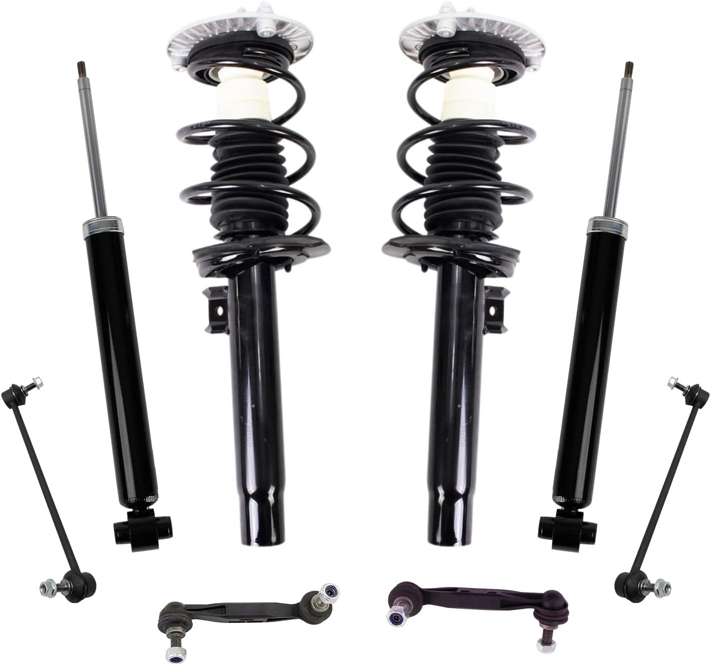 TRQ Front and Rear Suspension Kit Complete Strut & Coil Spring Assembly Shock Absorber Sway Bar Stabilizer Link Compatible with 06-13 BMW