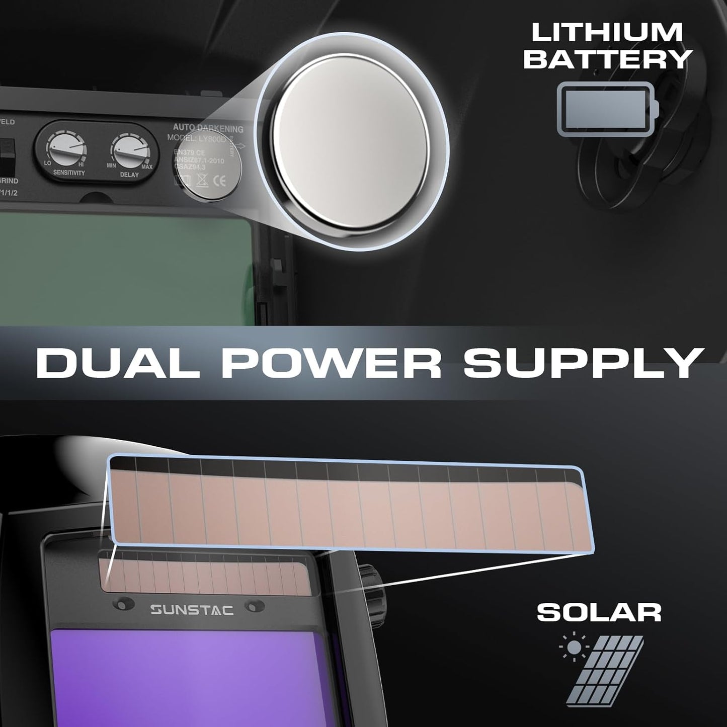 Welding Helmet with Auto Darkening Large Viewing Screen 3.94"X3.27" True Color Solar Power, 4 Arc Sensor Wide Shade 4/5-9/9-13 for STICK/MIG/TIG/CUT
