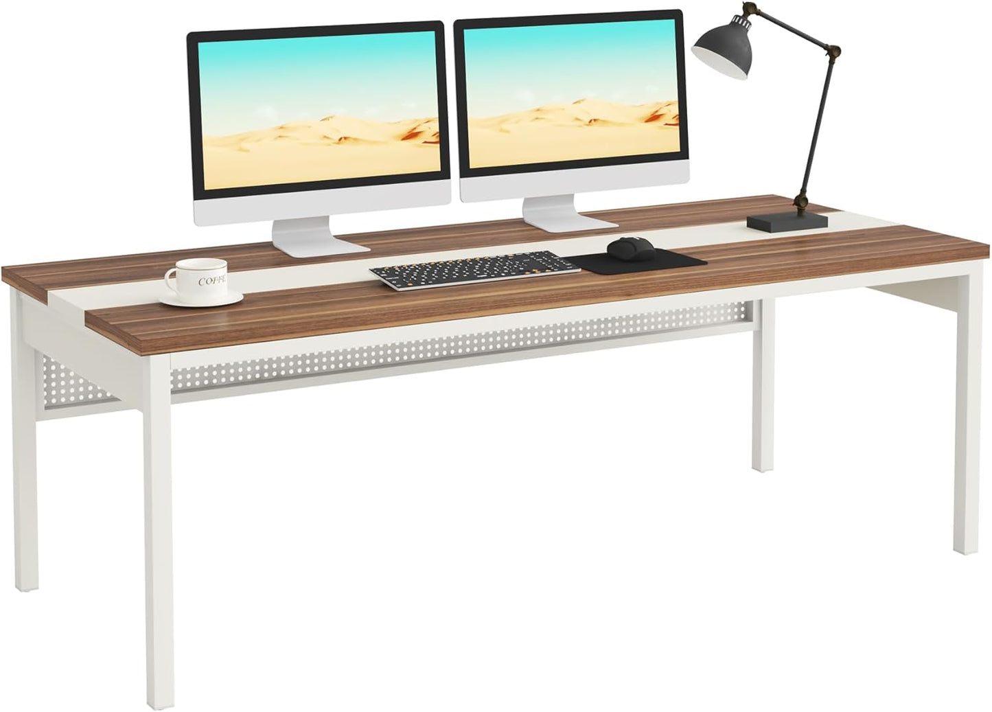 Tribesigns 70.8" Large Executive Office Desk, Computer Working Desk, Home Office Workstation, Walnut & White