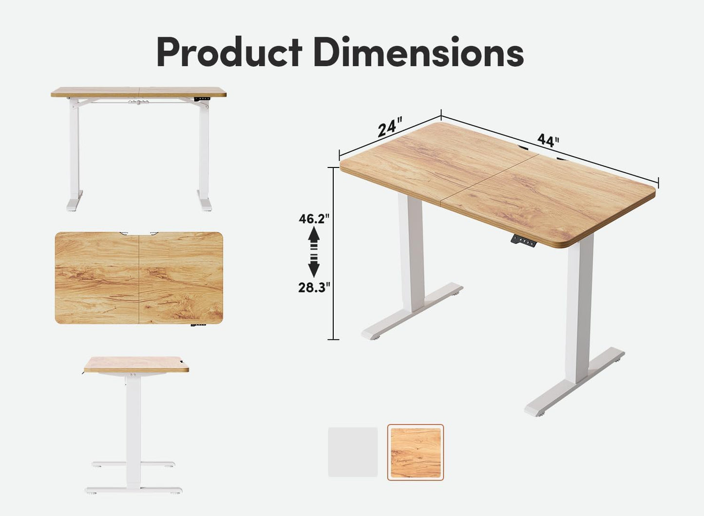 BANTI 44"x24"Electric Standing Desk, Stand up Height Adjustable Home Office Table, Sit Stand Desk with Splice Board, Light Rustic Brown Top