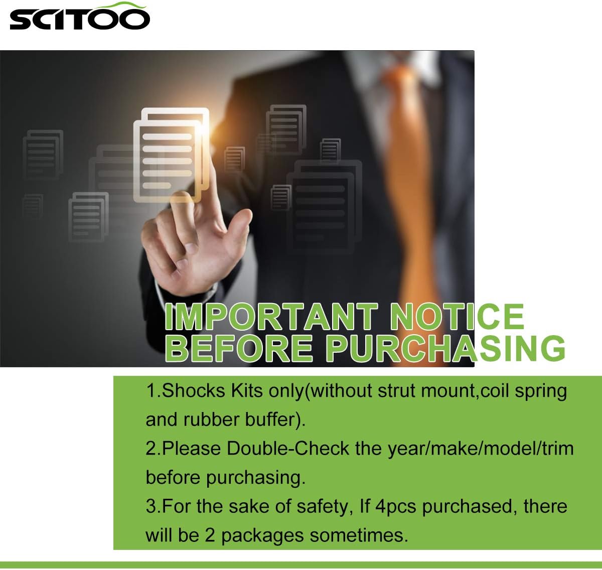 SCITOO Full Set Shocks for Camaro, Shocks Absorbers and Struts Fits 1993 1994 1995 1996 1997 1998 1999 2000 2001 2002 for Chevy for Camaro,1982-2002 for Pontiac for Firebird Amortiguadores