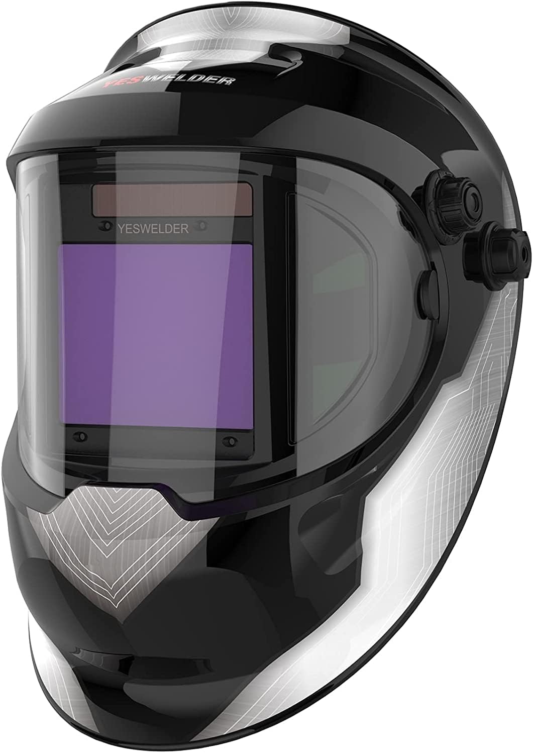 YESWELDER Auto Darkening Welding Helmet with SIDE VIEW, 180° Panoramic View, 1/1/1/1 True Color Solar Powered Welder Hood, Wide Shade 3/5-9/9-13 Welder Mask for TIG MIG ARC CUT and GRIND, LYG-Q800D