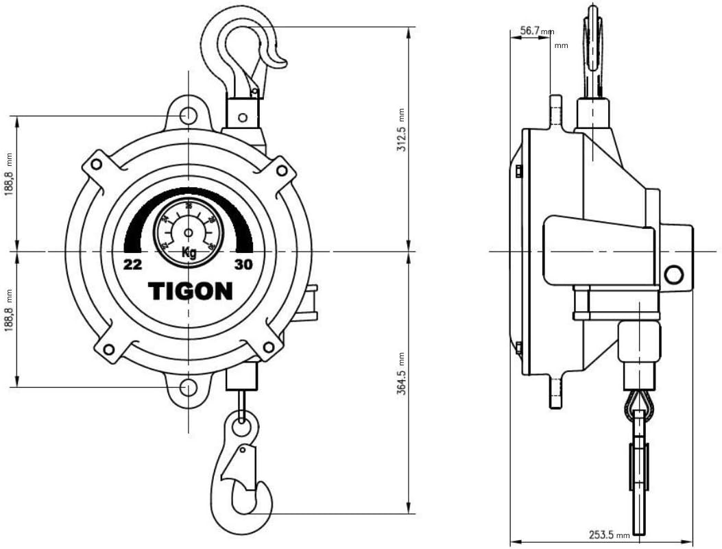 Tigon TW-30 Spring Balancer, Tool Balancer with Steel Cable, (Load Capacity: 22-30 kg/48-66 lbs)