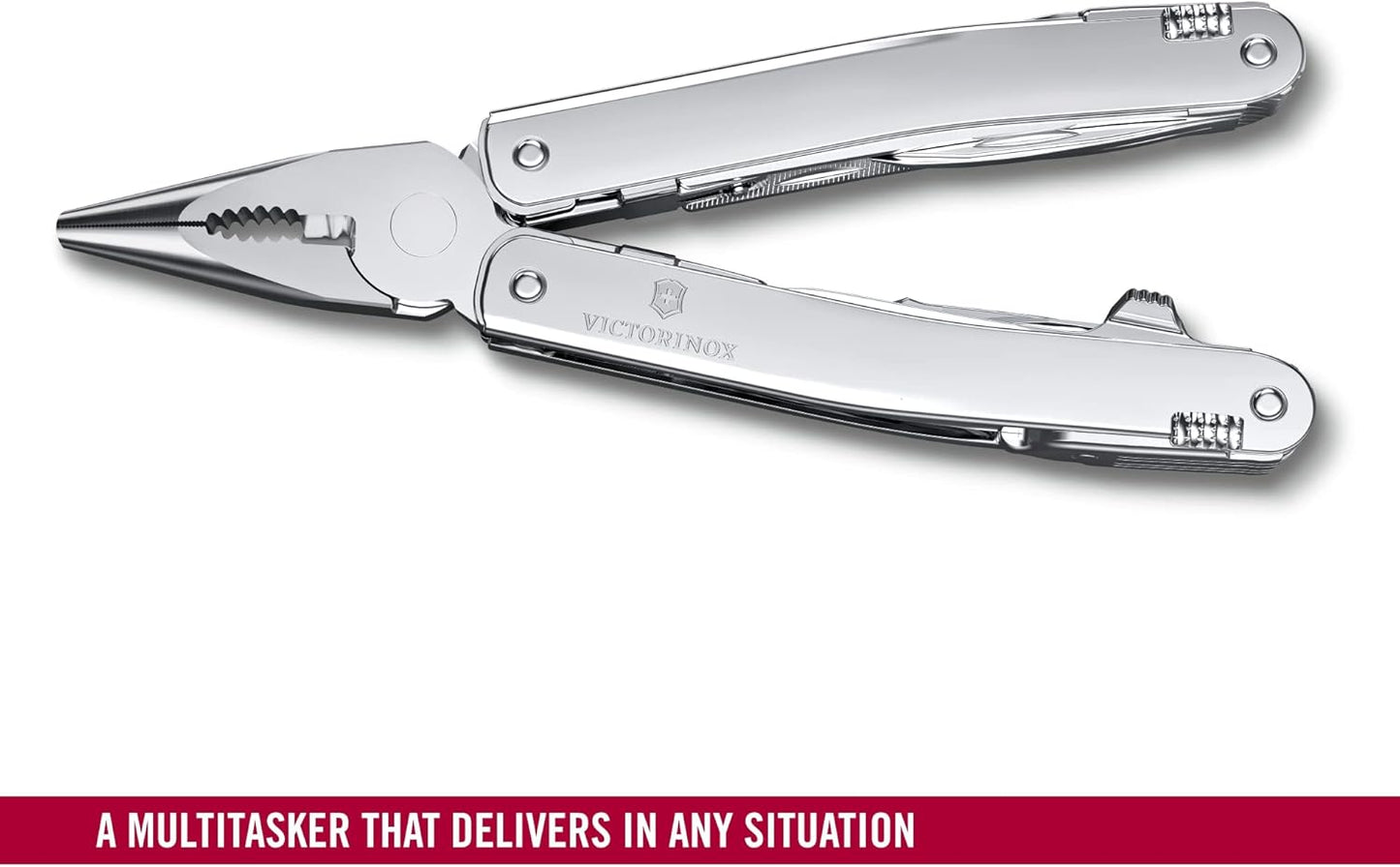 Victorinox Swiss Tool Spirit MX Swiss Army Knife, 24 Function Swiss Made Multitool with Large Blade, Pliers and Wire Cutter - Silver with Nylon Pouch