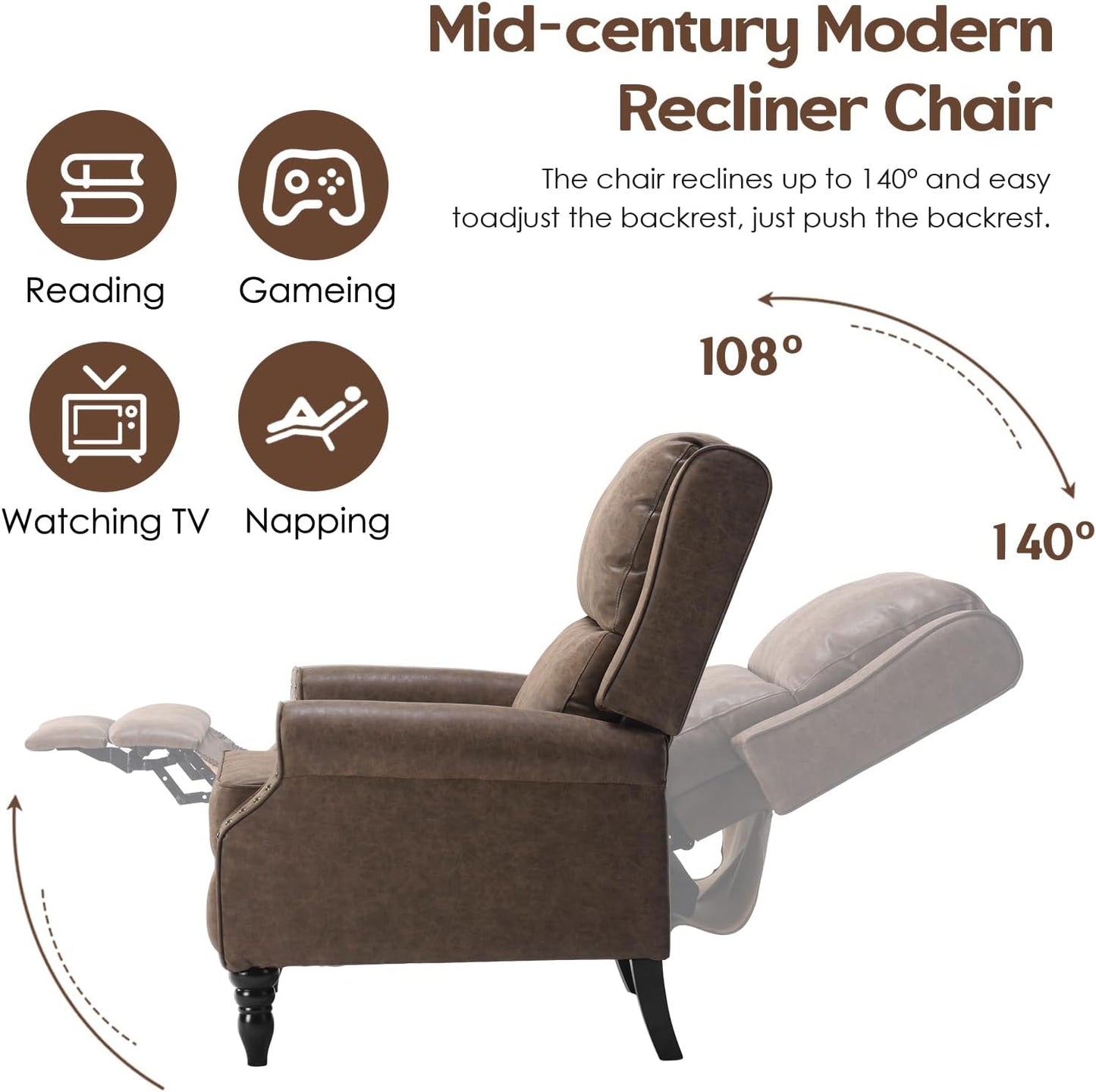 STARY Faux Leather Pushback Recliner Chair for Living Room Bedroom RV