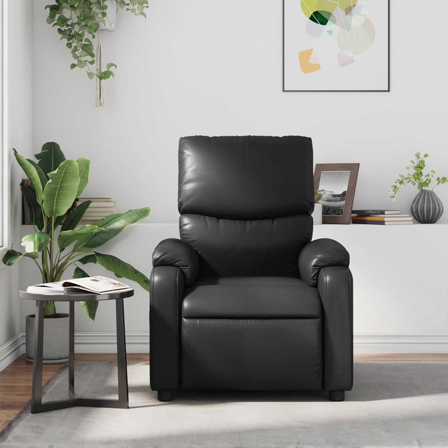 vidaXL Leather Massage Recliner Chair for Living Room, Home Theater, 6-Point Vibration Massage, Adjustable Back & Footrest, Side Pocket, Black