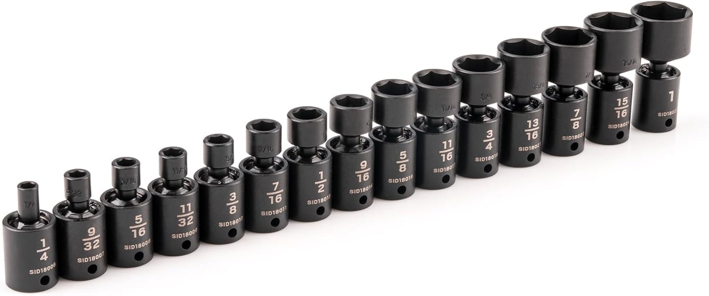 TEKTON 3/8 Inch Drive 6-Point Universal Joint Impact Socket Set with Case, 34-Piece (1/4-1 in., 6-24 mm) | SID97303