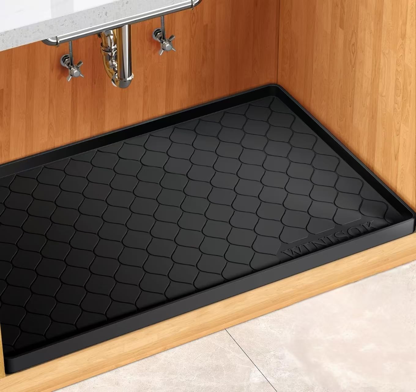 Silicone Under Sink Mat 34" x 22", kitchen Essentials and Gadgets, Shelf liner and Cabinet Protector, Home Organizers and Storage, Waterproof Bathroom Tray