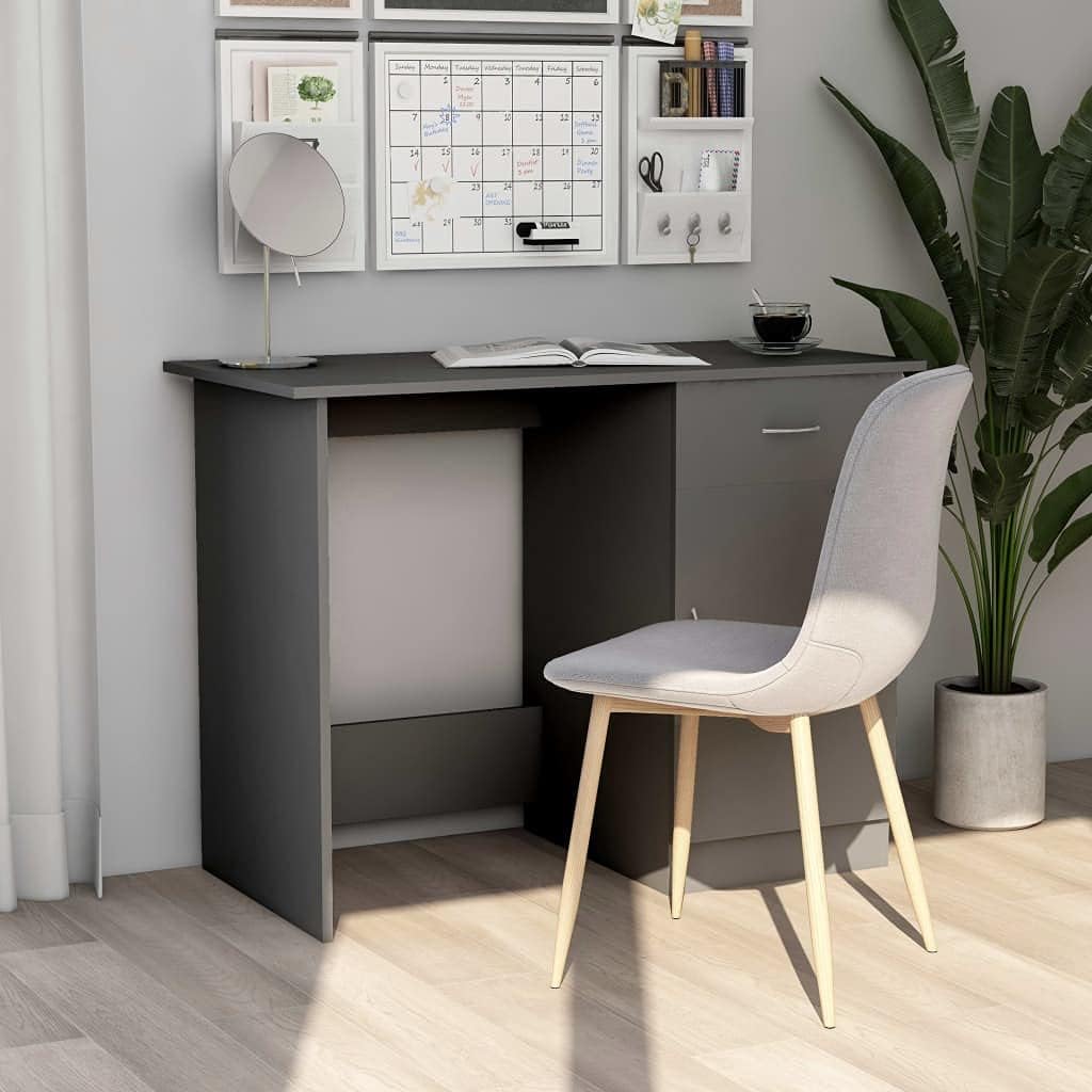 vidaXL Desk Computer Desk Home Office Desk with Drawer Gray Engineered Wood