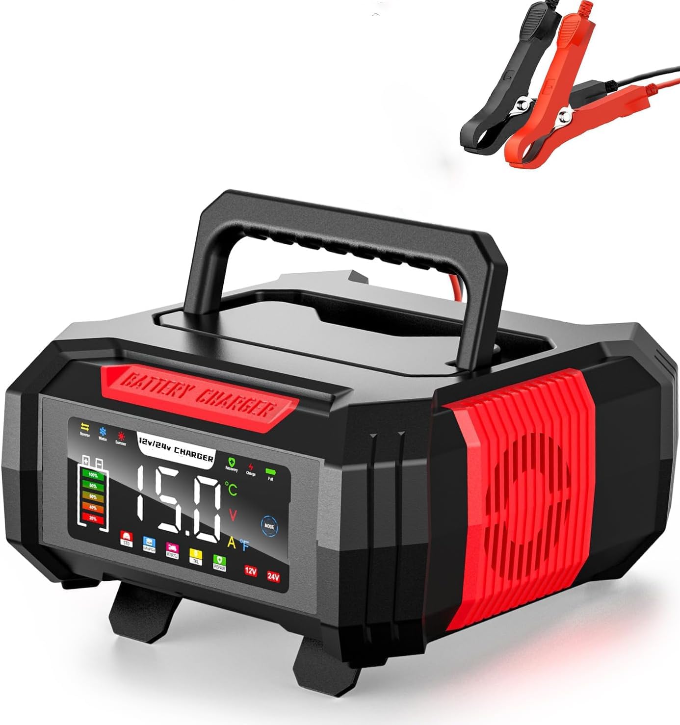 12V/24V Car Battery Chargers Heavy Duty, 0-20A Automatic Battery Maintainer with Auto Shutoffs, Repair, Winter Mode, Smart Trickle Charger for Automotive Car Truck Motorcycle RV AGM Deep Cycle