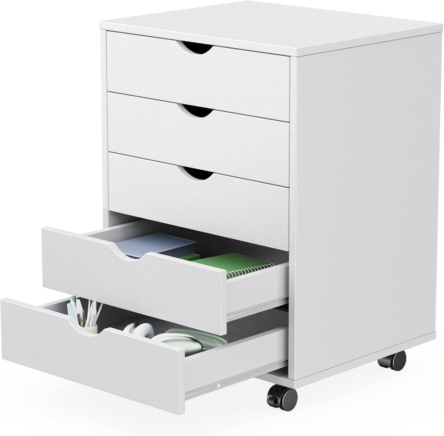 Sweetcrispy 7 Drawer Chest Mobile Storage Cabinets Wooden Dresser with Wheels Room Organization Furniture for Office Home, Black Wood