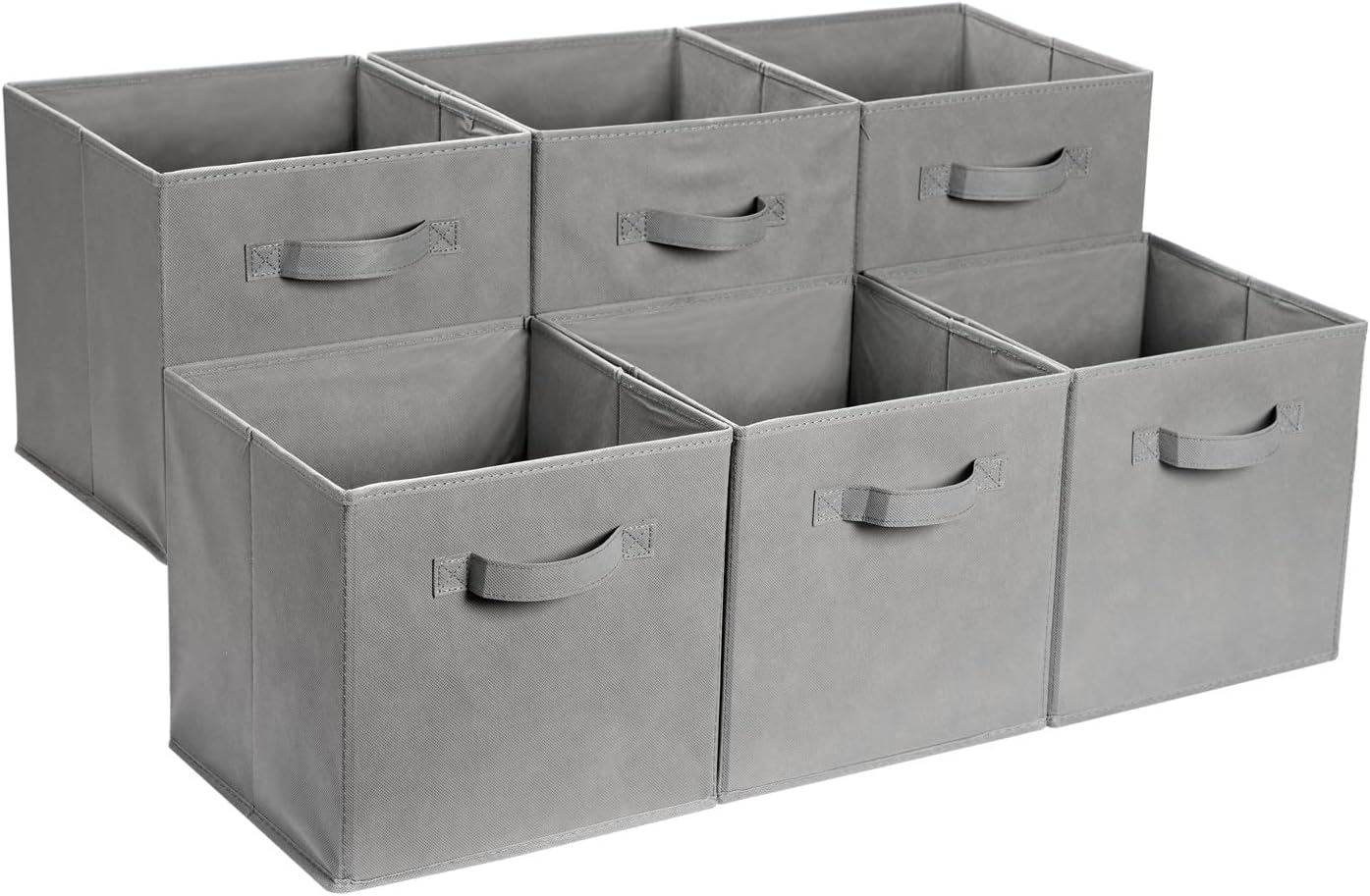 Amazon Basics Collapsible Fabric Storage Cubes Organizer with Handles, Sturdy, Beige, 10.5-x-10.5-x-11-inch, Pack of 6