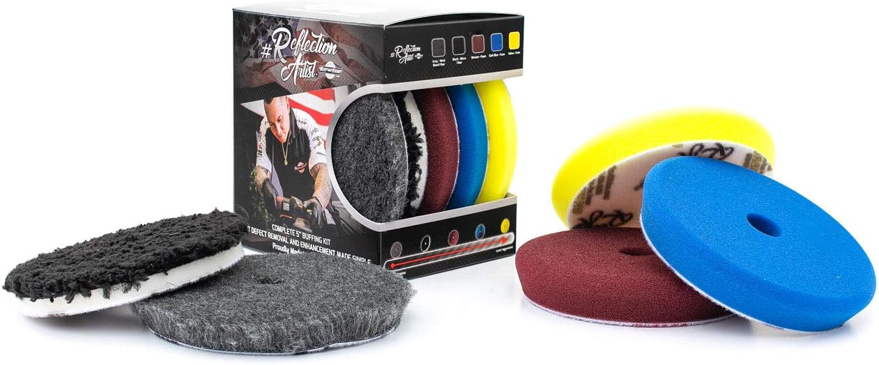 The Rag Company - Buff and Shine Reflection Artist Complete 6" Buffing Kit - Combination of Five Pads, URO line, Easy to Use Combo