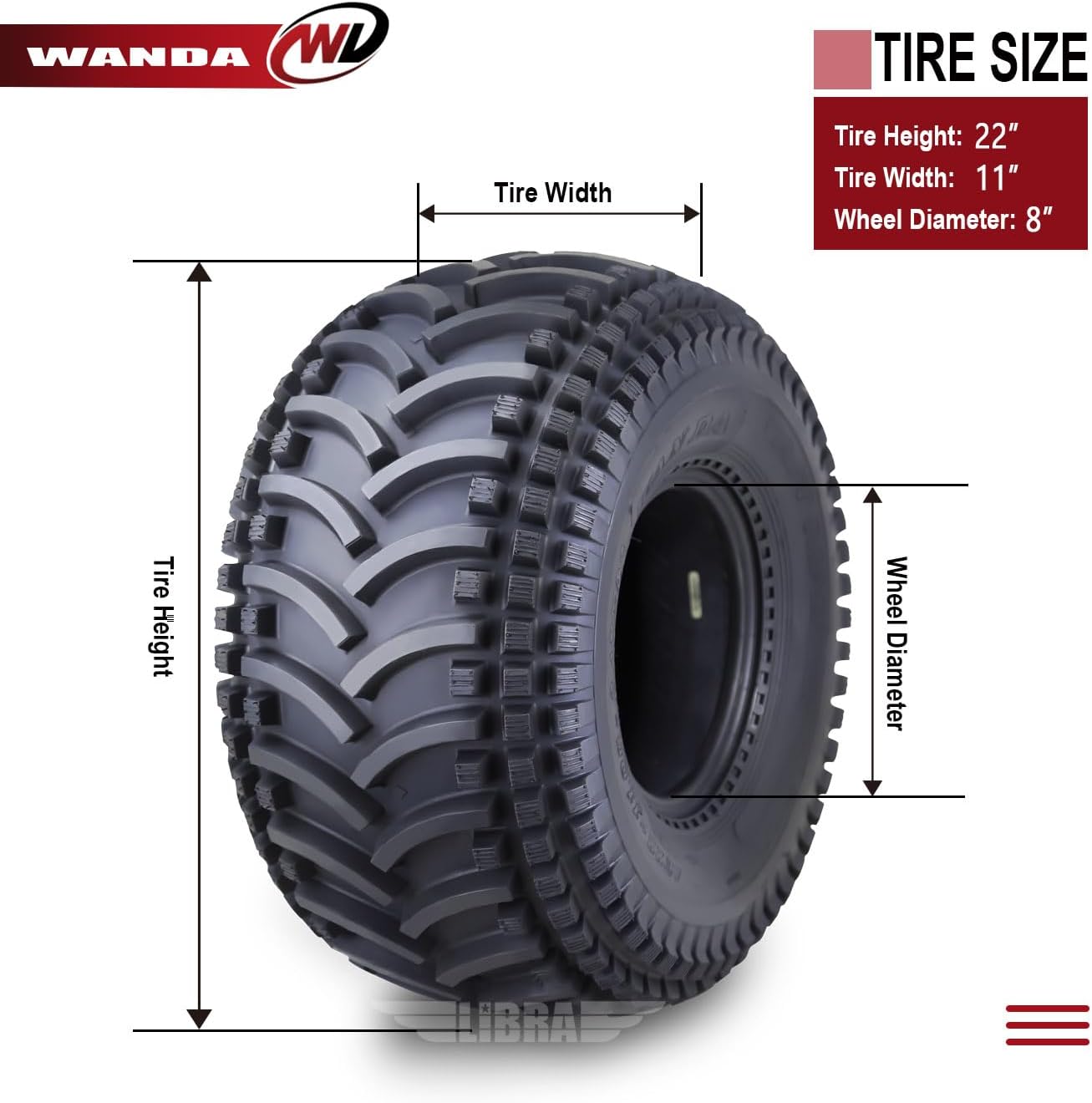 WANDA 2 New ATV Tires 22X11-8 22x11x8 4PR - 10135
