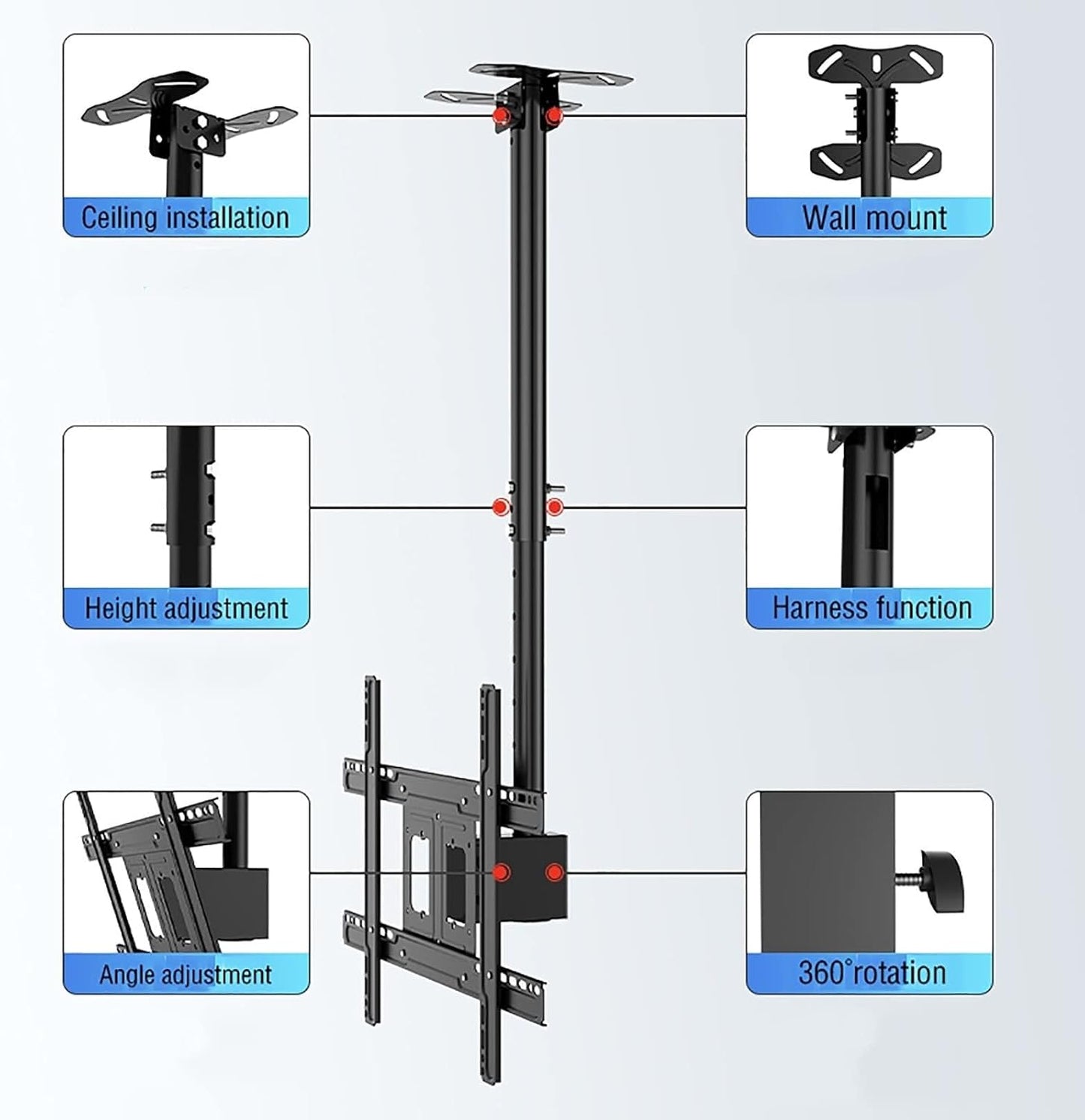Ceiling TV Mount Bracket, Adjustable Tilt and Swivel TV Ceiling Mount, 30° Flip Down for 32-65 Inch TVs, Wall Ceiling Mounting(3m)