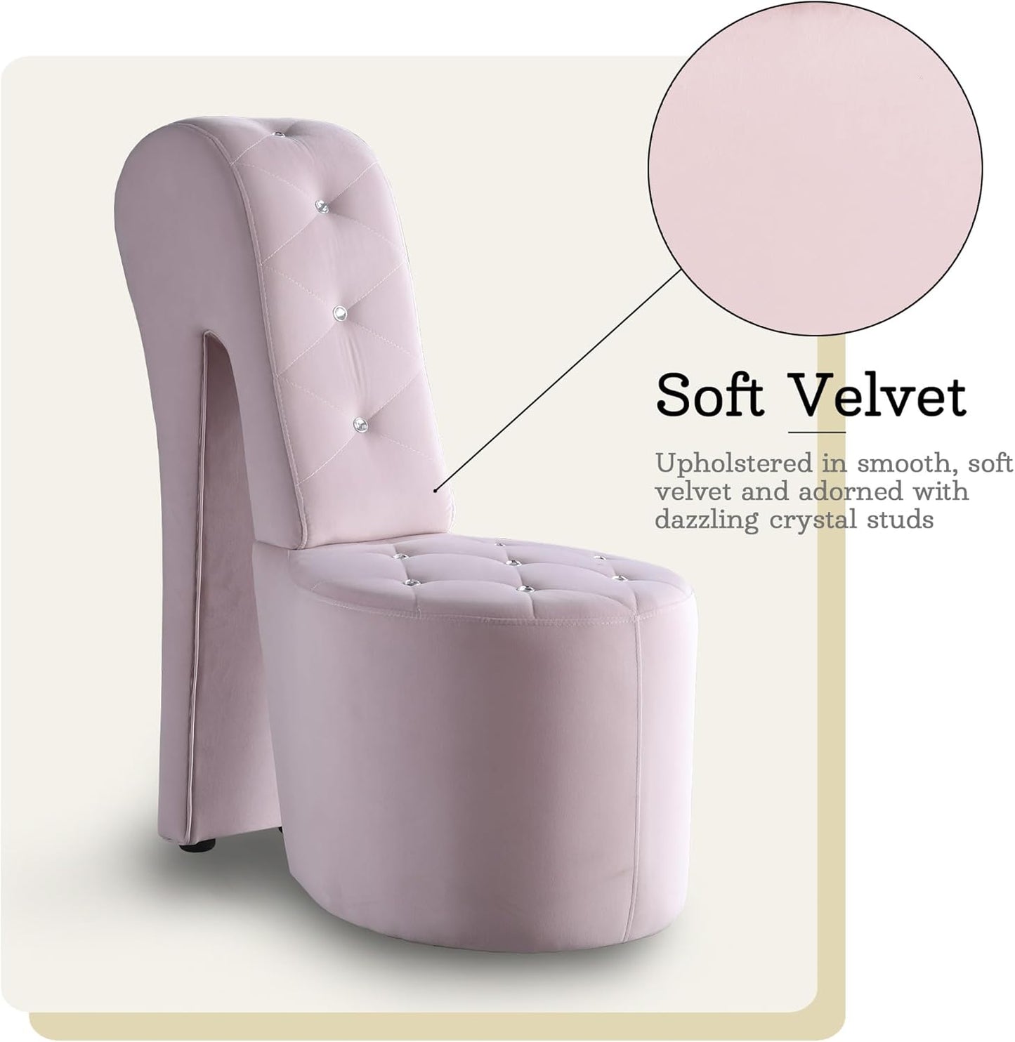 Tristam 40" Modern Glam High Heel Lounge Chair, Armless Chair with Upholstered Crystal-like Buttons and Diamond Stitching, Comfortable Indoor Seating for Bedroom, Living Room (Velvet, Pink)