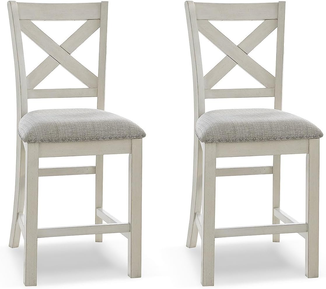 Signature Design by Ashley Moriville Rustic Farmhouse 24.5" Upholstered Barstool, 2 Count, Beige & Brown