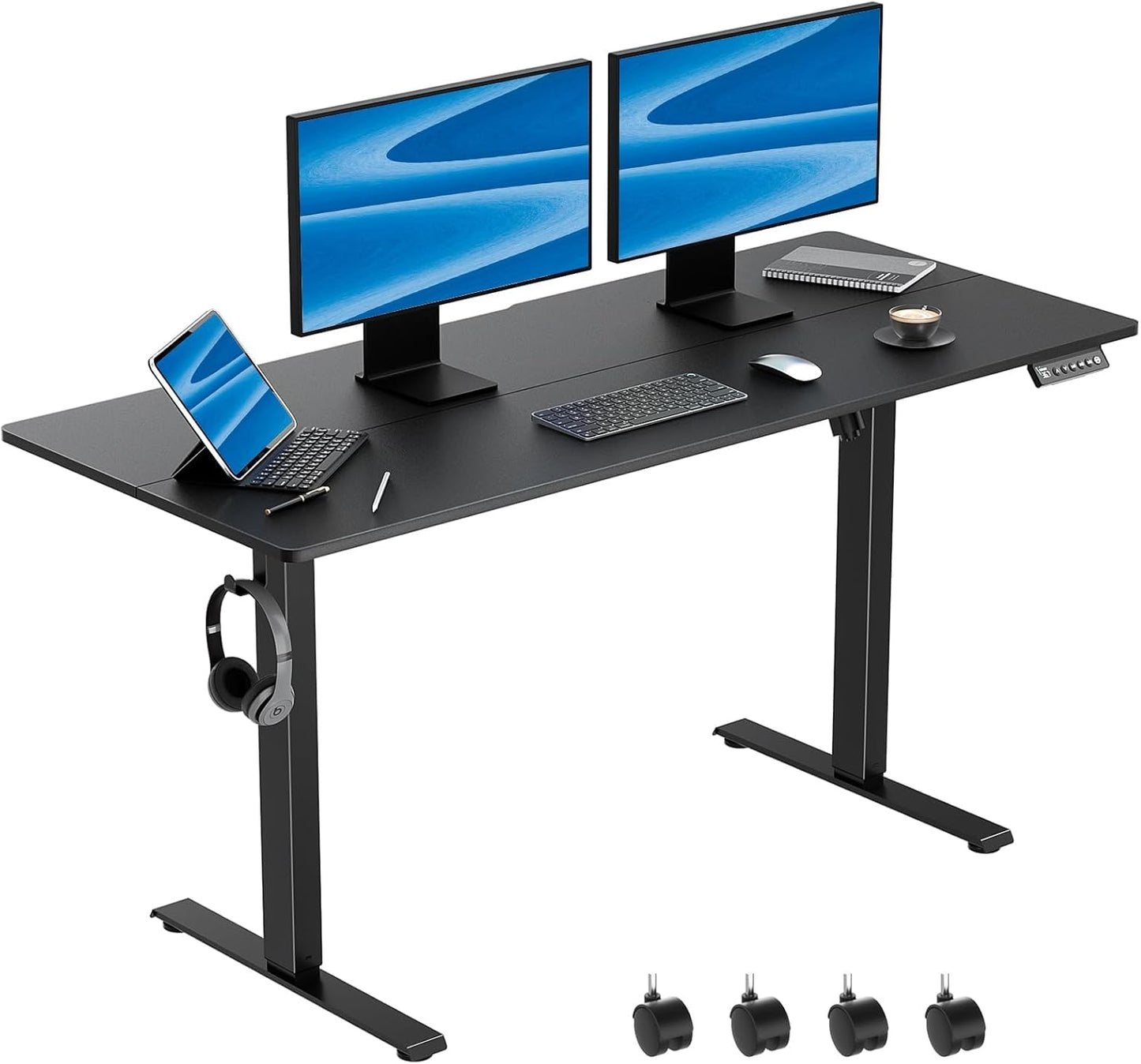 63 x 28 Inch Electric Standing Desk Adjustable Height,Sit Stand Up Desk with Wheels,Home Office,Rising Desk,Computer Workstation, Gaming Work (Spliced Desktop,White)