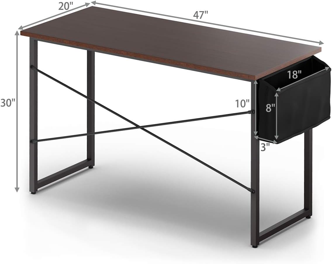 Tangkula Computer Desk with Storage Bag, Home Office Writing Study Desk, Modern Simple Style Laptop Table (47", Coffee)