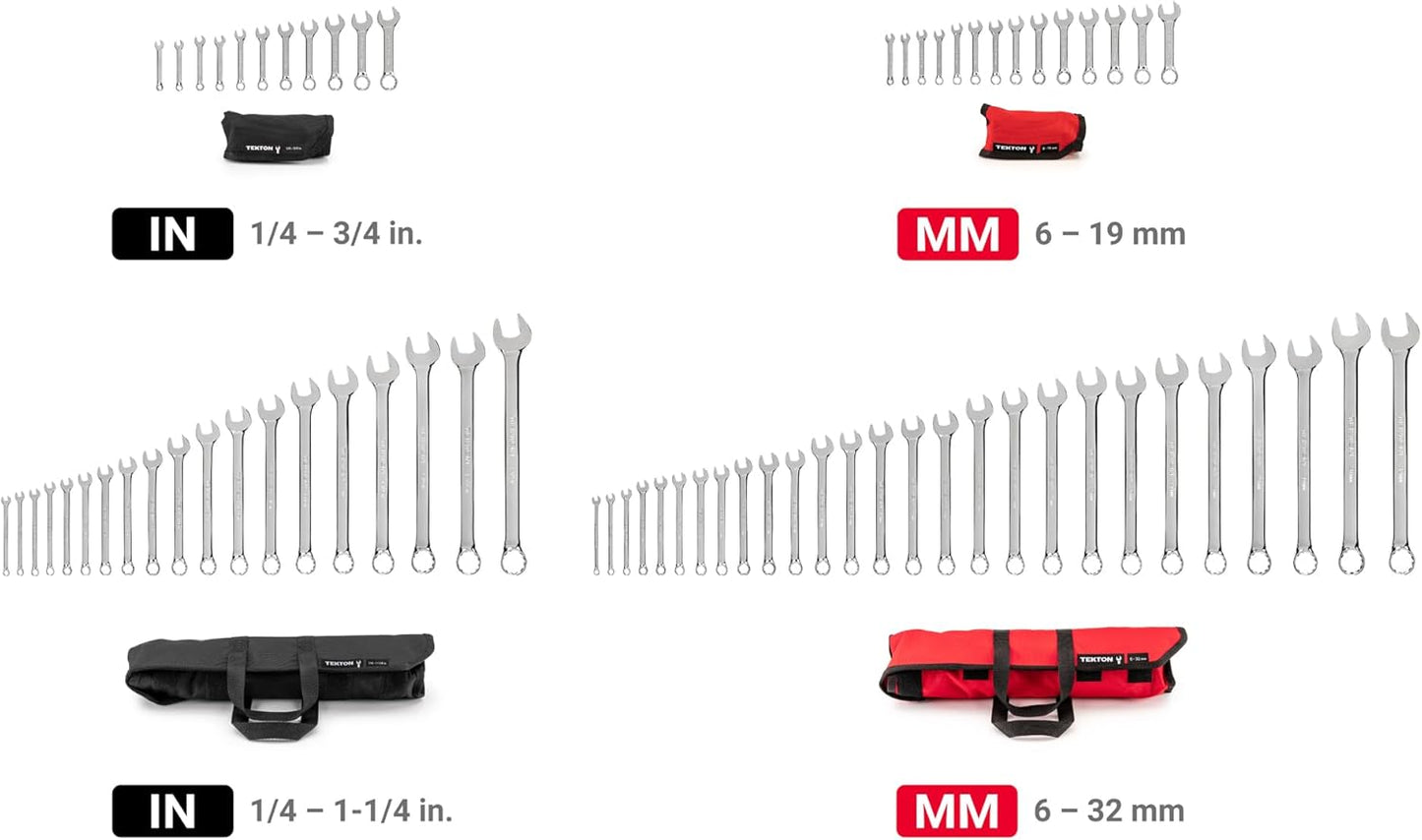 TEKTON Stubby and Standard Length Combination Wrench Set with Pouches, 71-Piece (1/4-1-1/4 in., 6-32 mm) | WCB94903