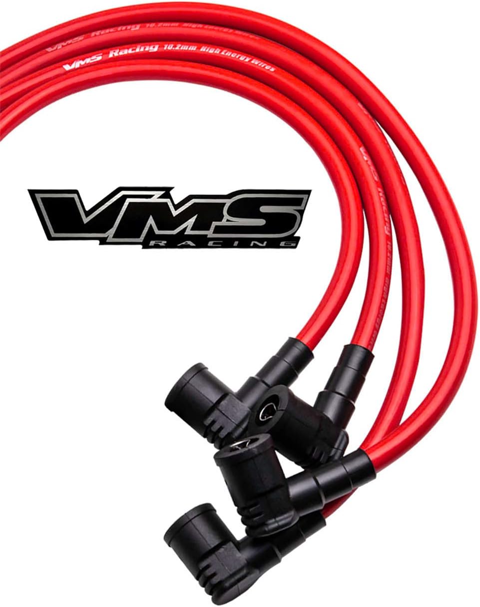 VMS RACING 88-91 10.2mm High Heat Performance Ignition Spark Plug Wires Set in Red Compatible with Honda Civic Crx 1.5L and 1.6L Sohc Engines Only 1989-1991