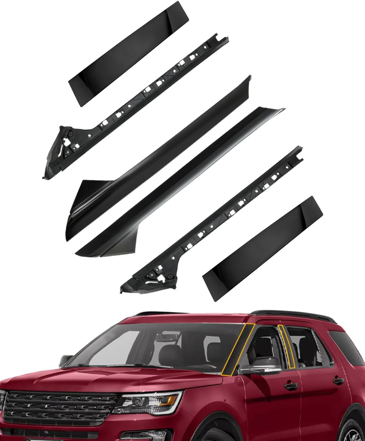 Windshield Trim Molding A-Pillar Set, Compatible with 2011-2019 Ford Explorer,Front Outer & Inner Right Passenger BB5Z7803144AA BB5Z-7803136-AA BB5Z7803136BA BB5Z-7803144-AA 926-451 Window Accessories