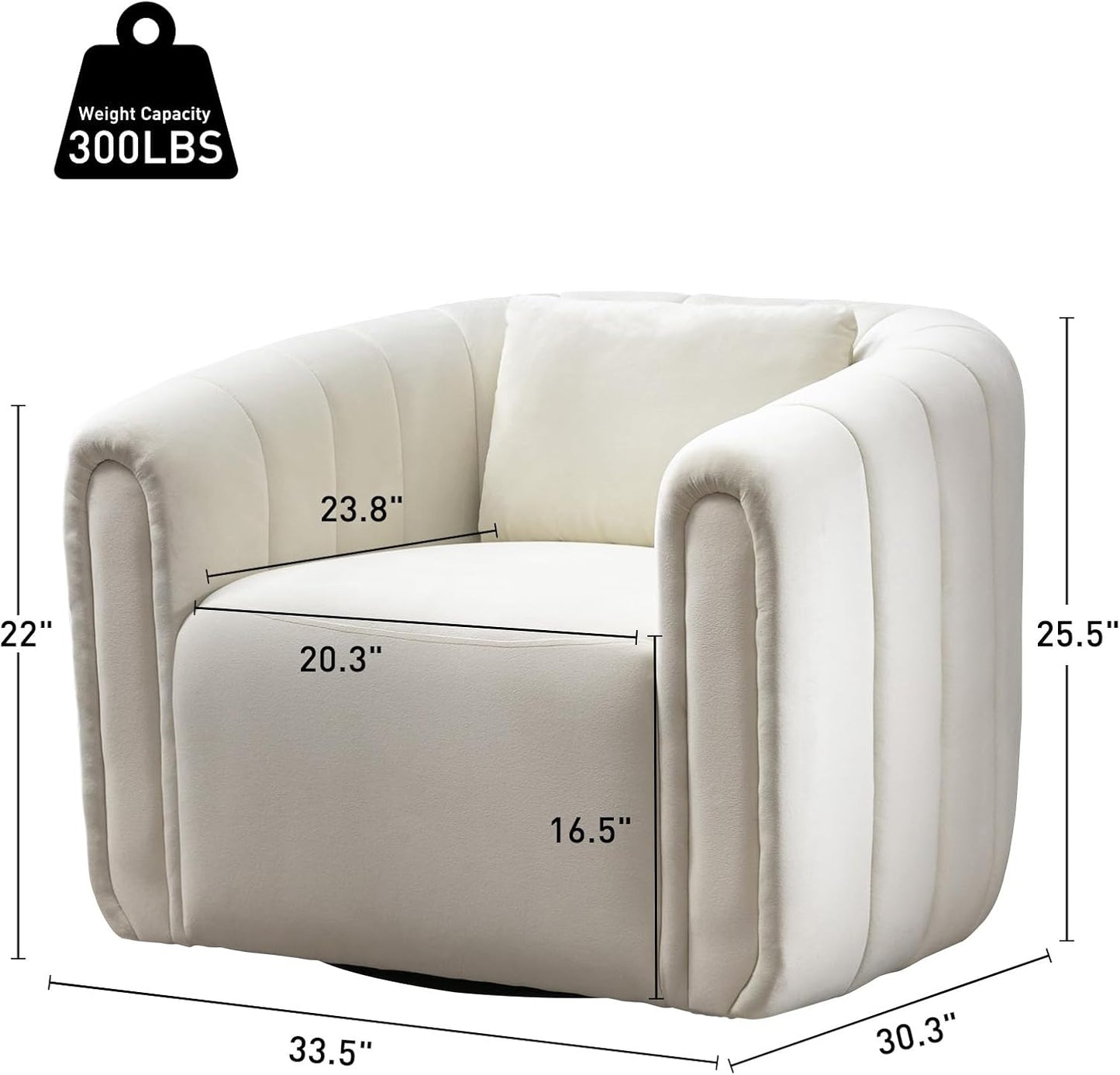 Bonzy Home Swivel Barrel Chair, Modern Velvet Swivel Accent Chair with Channel Tufting, Soft Upholstered Armchair for Living Room Bedroom Office (White, 2 Pack)