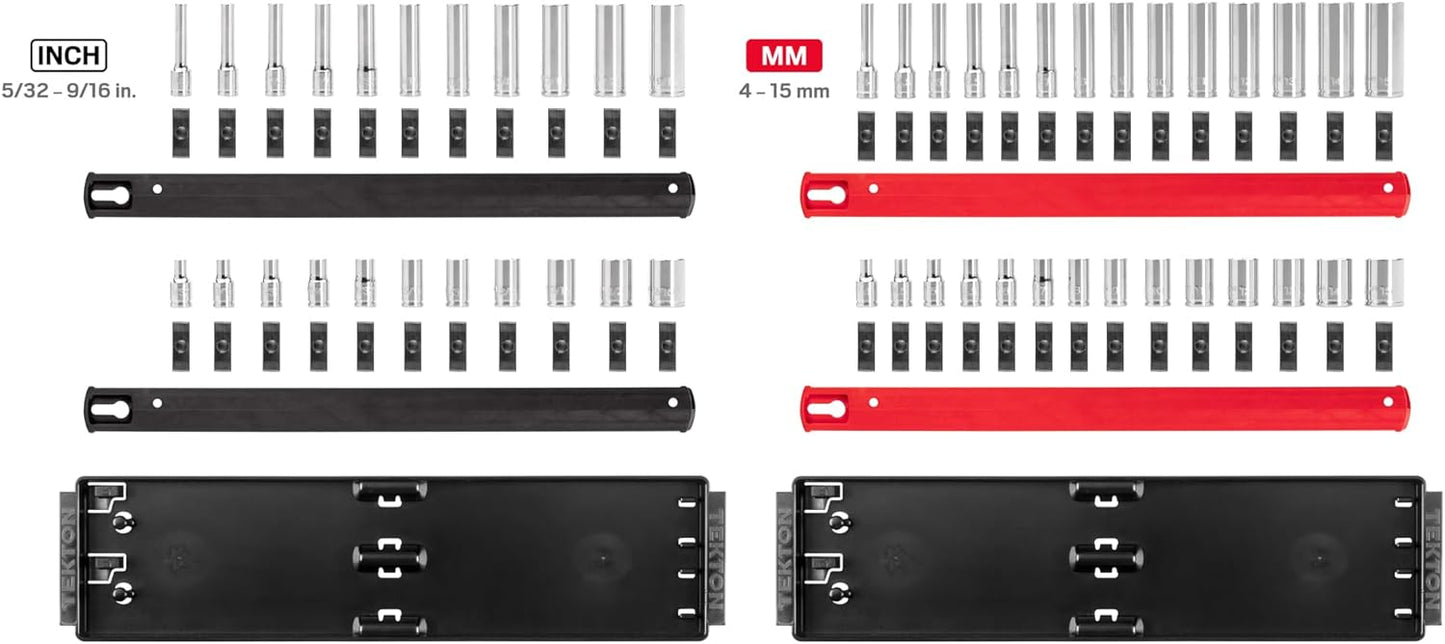 TEKTON 1/4 Inch Drive 6-Point Socket Set with Rails and Trays, 50-Piece (5/32-9/16 in., 4-15 mm) | SHD90215