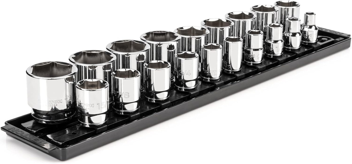 TEKTON 1/2 Inch Drive 6-Point Socket Set with Rail, 15-Piece (10-24 mm) | SHD92102