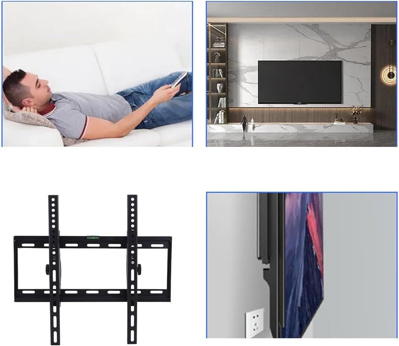 Adjustable Tilt TV Wall Mount for 26–70" HDTVs, Heavy Duty 50kg Bracket, Universal Flat Screen Support