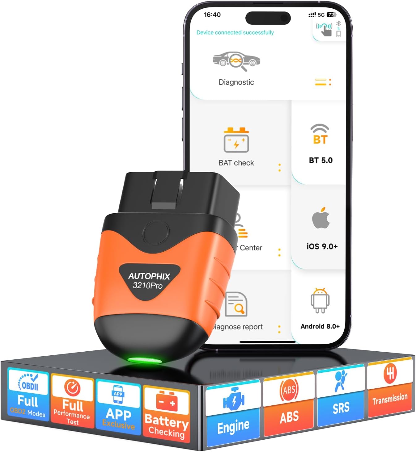 AUTOPHIX 3210 Pro OBD2 Scanner Bluetooth, ABS SRS Transmission Airbag Scanner, Check Engine Light Code Reader, Wireless Car Scan Tool Diagnostic Scanner with Battery Test, Works with iOS & Android