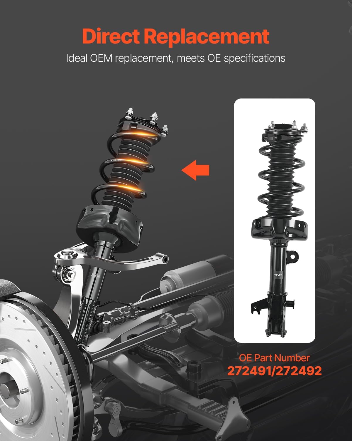 VEVOR 272491 272492 Front Shock Absorber Strut 2Pcs Shock and Strut Assembly with Coil Spring, Compatible with 2007-2014 Honda CR-V, Automotive Replacement Struts