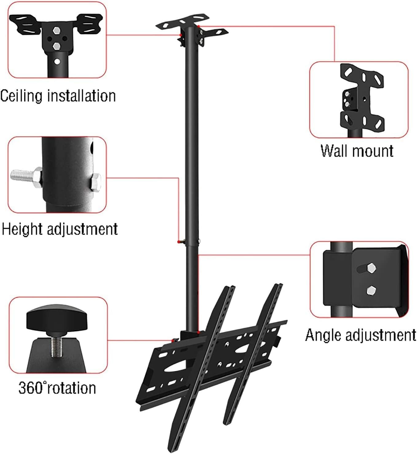Adjustable Ceiling TV Mount Smooth Rotation & Tilt Extends for 32 72 Inch LED Screens Supports Up to 110 lbs Perfect for Home Theaters & Living Rooms