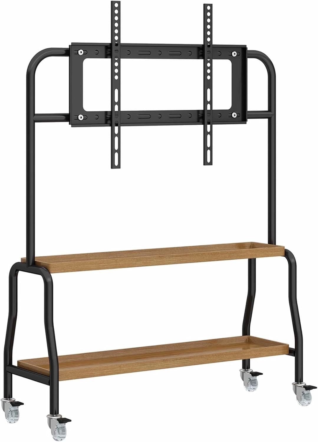 Adjustable Mobile TV Cart with Media Shelf, Rolling TV Stand Mount on Wheels, Universal Tall TV Floor Stand, Height Adjustable
