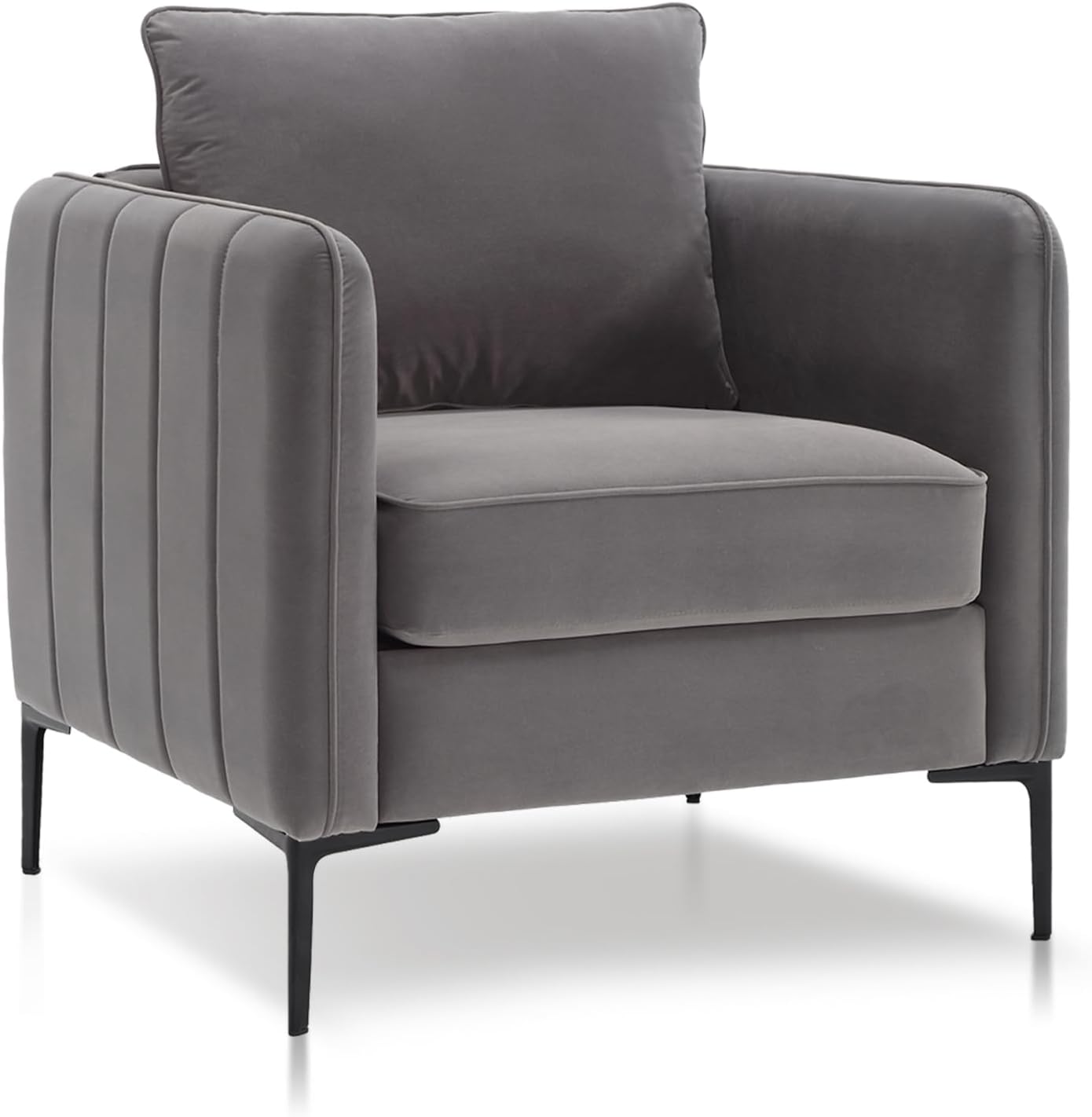 Accent Chair Set of 2 for Living Room, Velvet Comfy Single Sofa Chair Mid-Century Modern Armchair with 1 Pillow and Metal Legs for Bedroom Office Reading (Gray)
