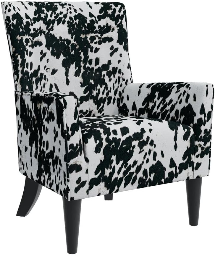 Shelter High Back Wingback Arm Chair in Velvet Brown Cow Print - Accent Chair for Living Room