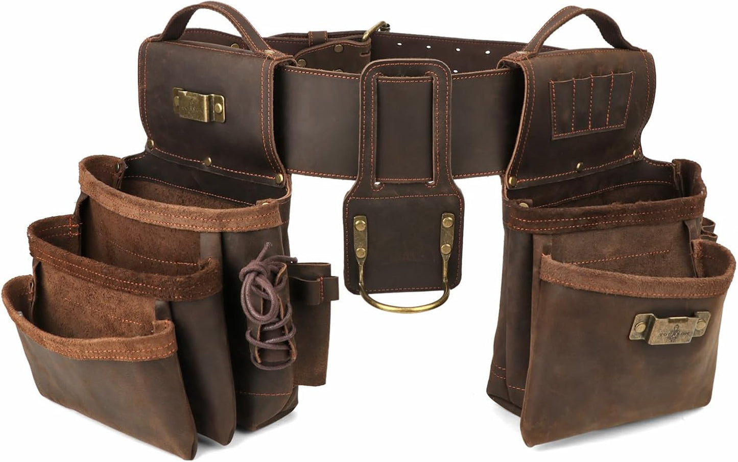 Tourbon Tool Belt with Suspenders Carpentry Multipurpose Rig Pockets Organizer Electrician Tools Pouch Holder Genuine Leather Bag for Construction Framers