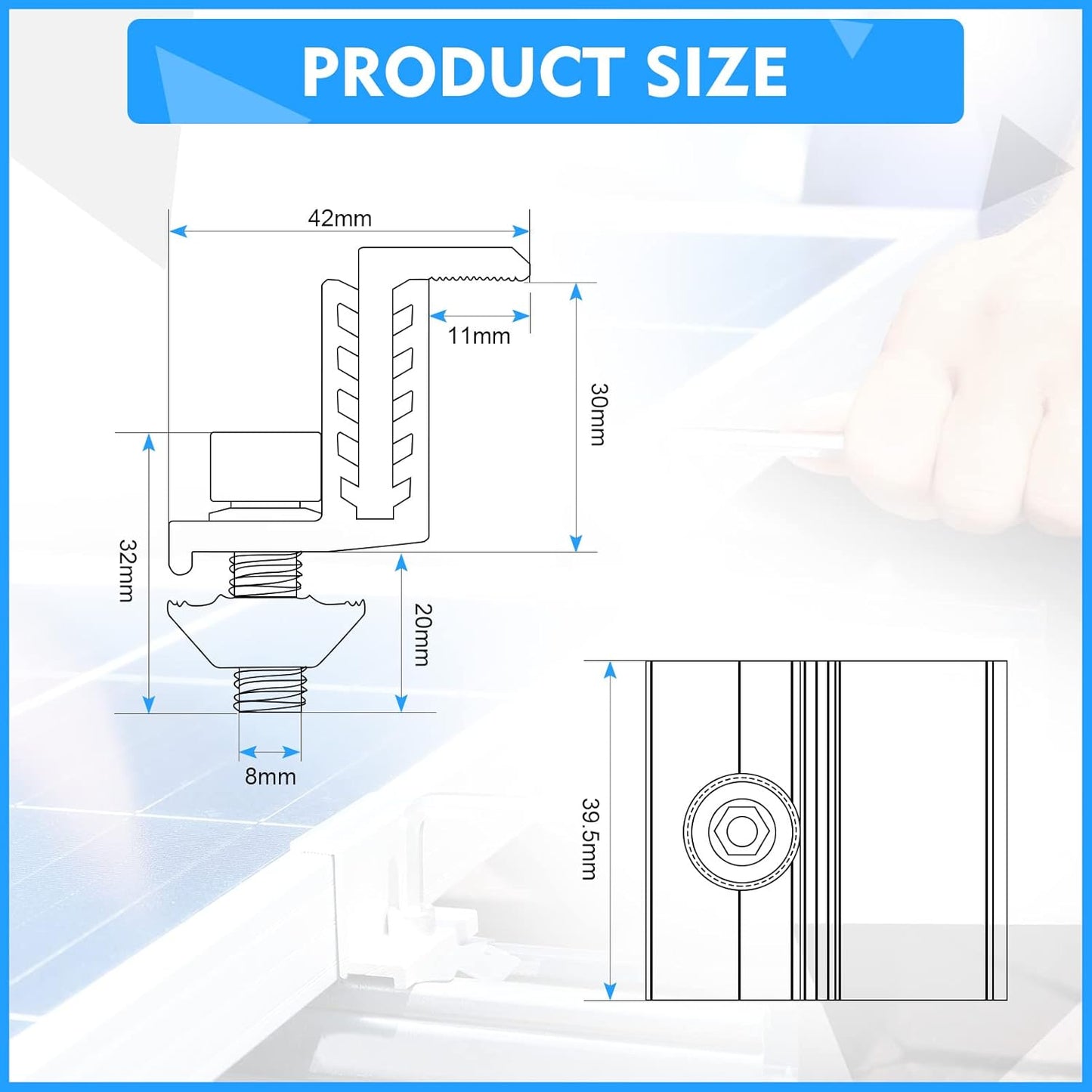 Zhengmy Solar Panel End Clamp Mounting Z Bracket Mid Clamps Aluminum Rail End Clamps Clips Adjustable Panels Grounding Gutter Kit for Pv Mounting System Install Hardware Fasteners Accessory(40 Pack)