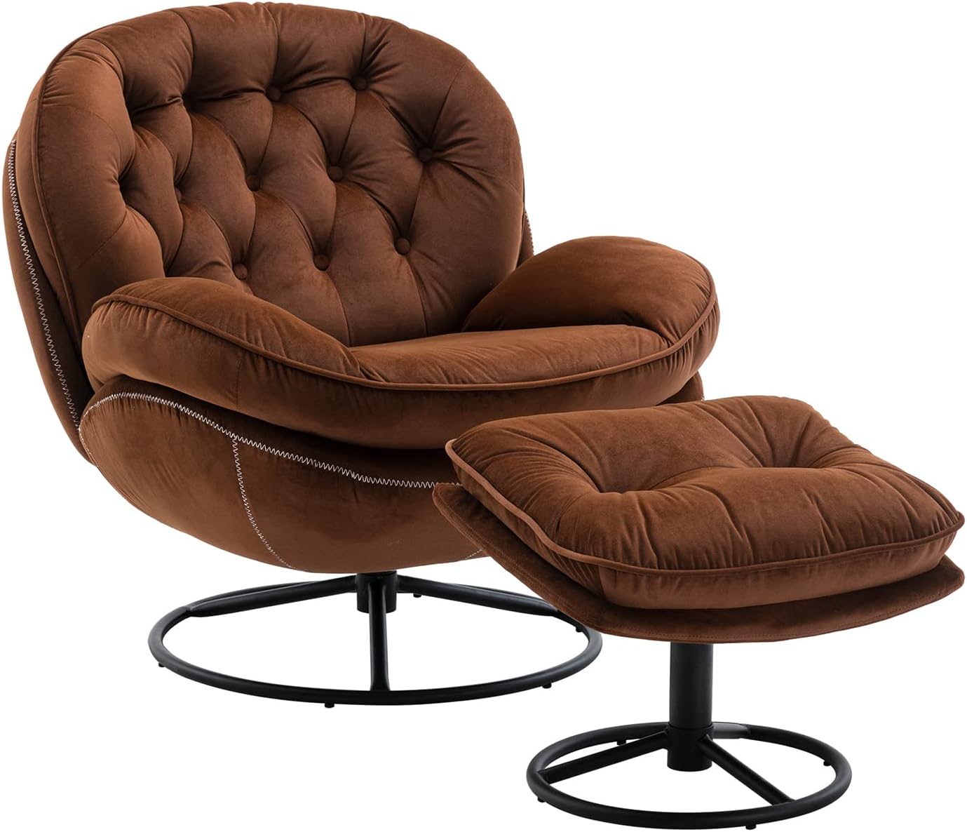 Baysitone Accent Chair with Ottoman,360 Degree Swivel Velvet Accent Chair, Lounge Armchair with Metal Base Frame for Living Room, Bedroom, Reading Room, Home Office (Gray)
