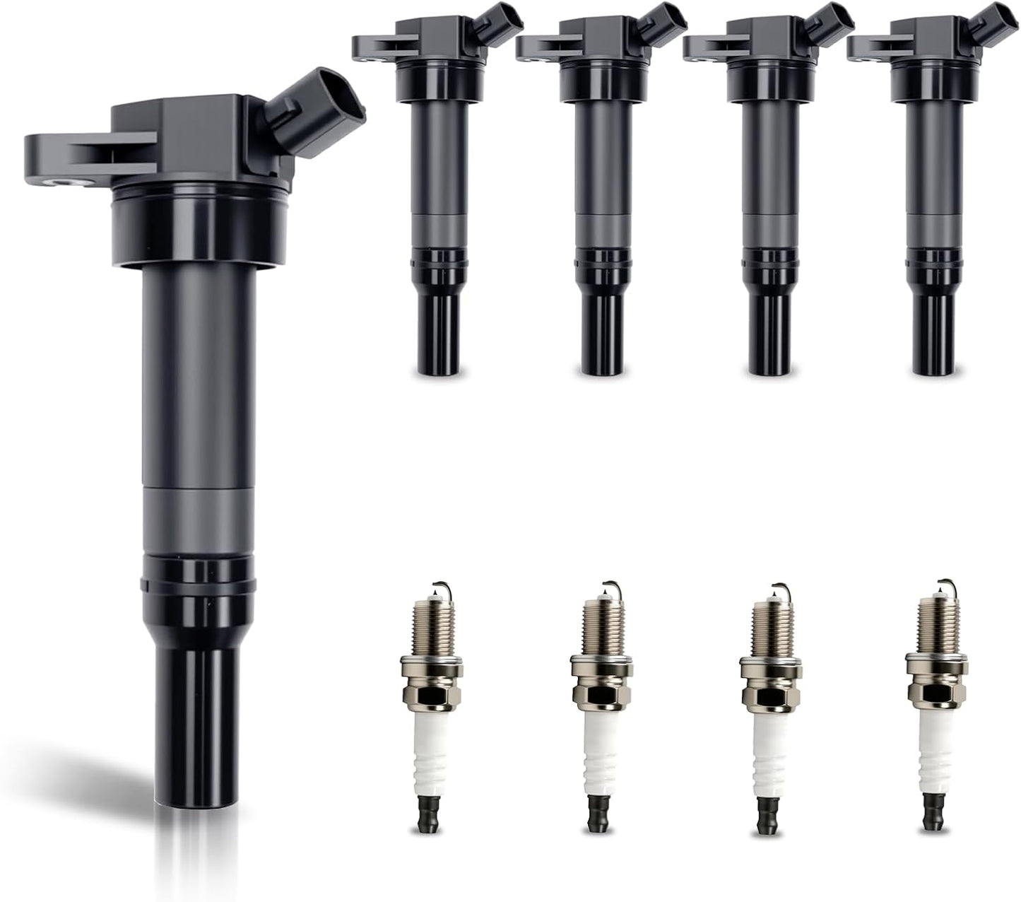 Set of 4 UF333 Ignition Coils and Spark Plugs Set Compatible with Toyota 2002-2008 Camry, 2001-2007 Highlander, 2001-2008 RAV4, SCION 2005-2010 TC Replace UF333 C1330 90919-02244