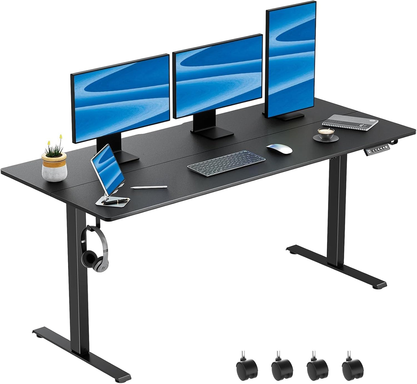 63 x 28 Inch Electric Standing Desk Adjustable Height,Sit Stand Up Desk with Wheels,Home Office,Rising Desk,Computer Workstation, Gaming Work (Spliced Desktop,White)